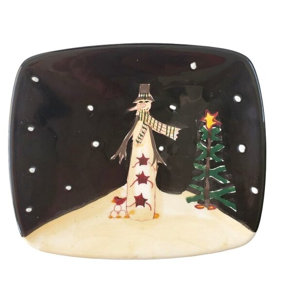 Certified Intl Anthropomorphic Snowman Christmas Ceramic Tissue Box Soap Dish - Picture 1 of 6